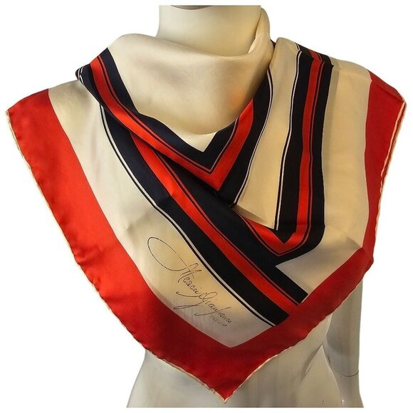 Meacci Gianfranco Signature Italian Silk Scarf Red White Blue 30" Sq Hand Rolled - Picture 1 of 8